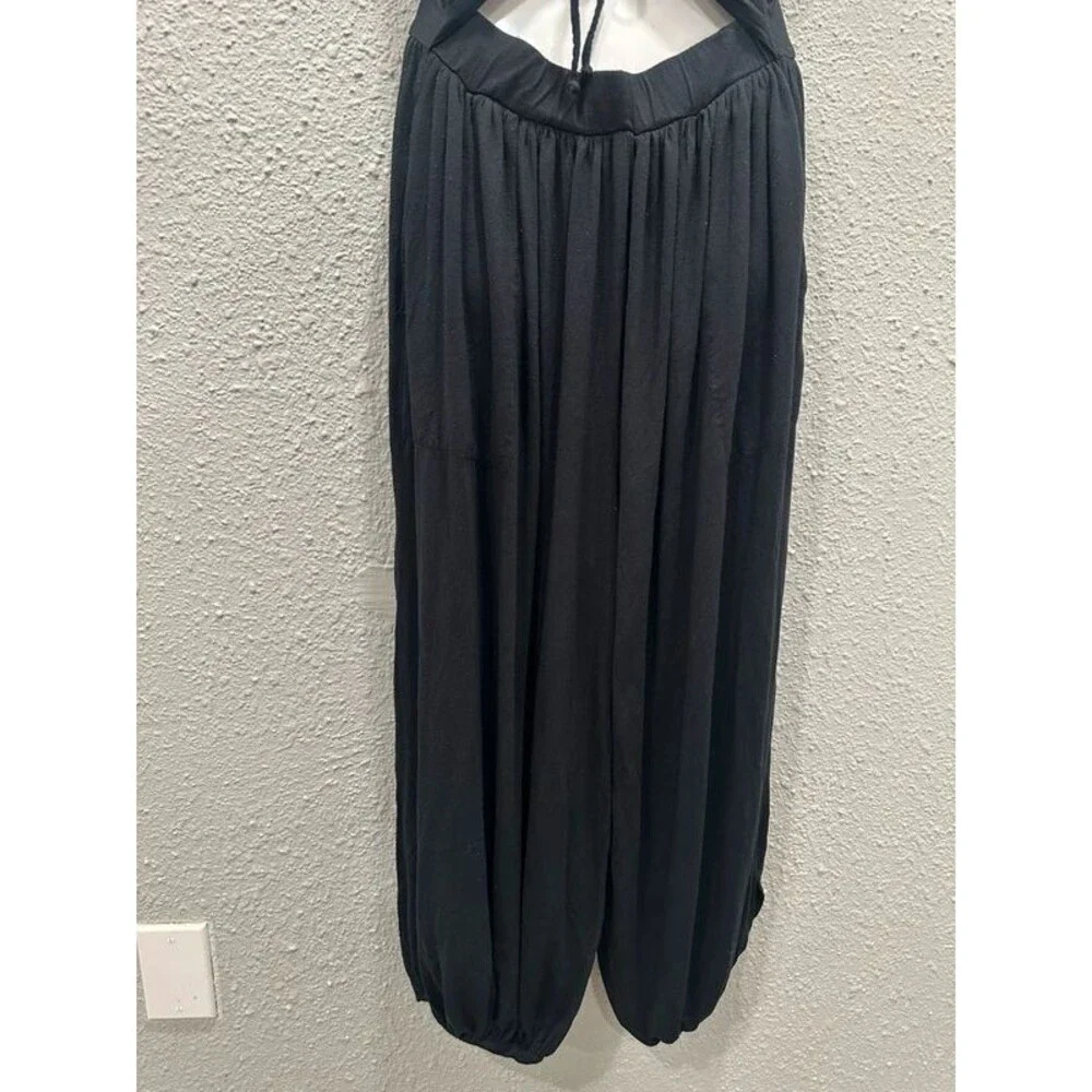 Free People Beach Black Jumpsuit Small Balloon Leg Cutout Strappy Stretch Loose